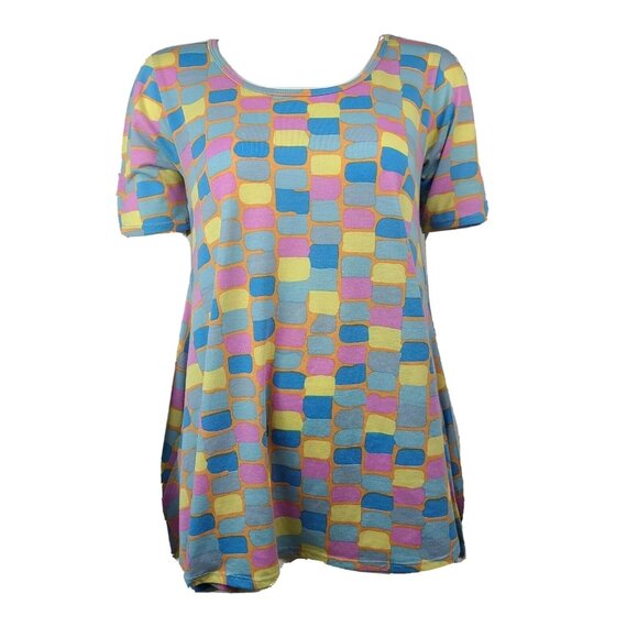 Lularoe Perfect T Top Shirt Womens Size XS Pink Blue Yellow Geometric Comfort - Picture 1 of 7